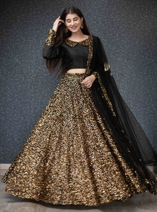 Heavy golden sequence work designer lehenga choli