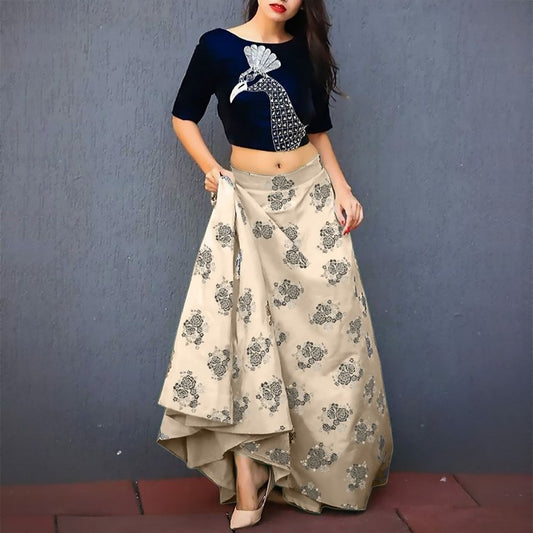 heavy jacquard print crop top lehenga