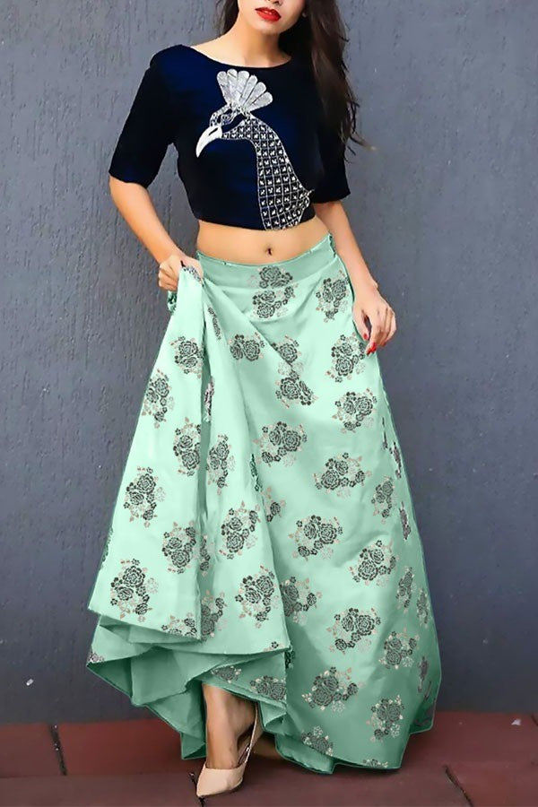 heavy jacquard print crop top lehenga