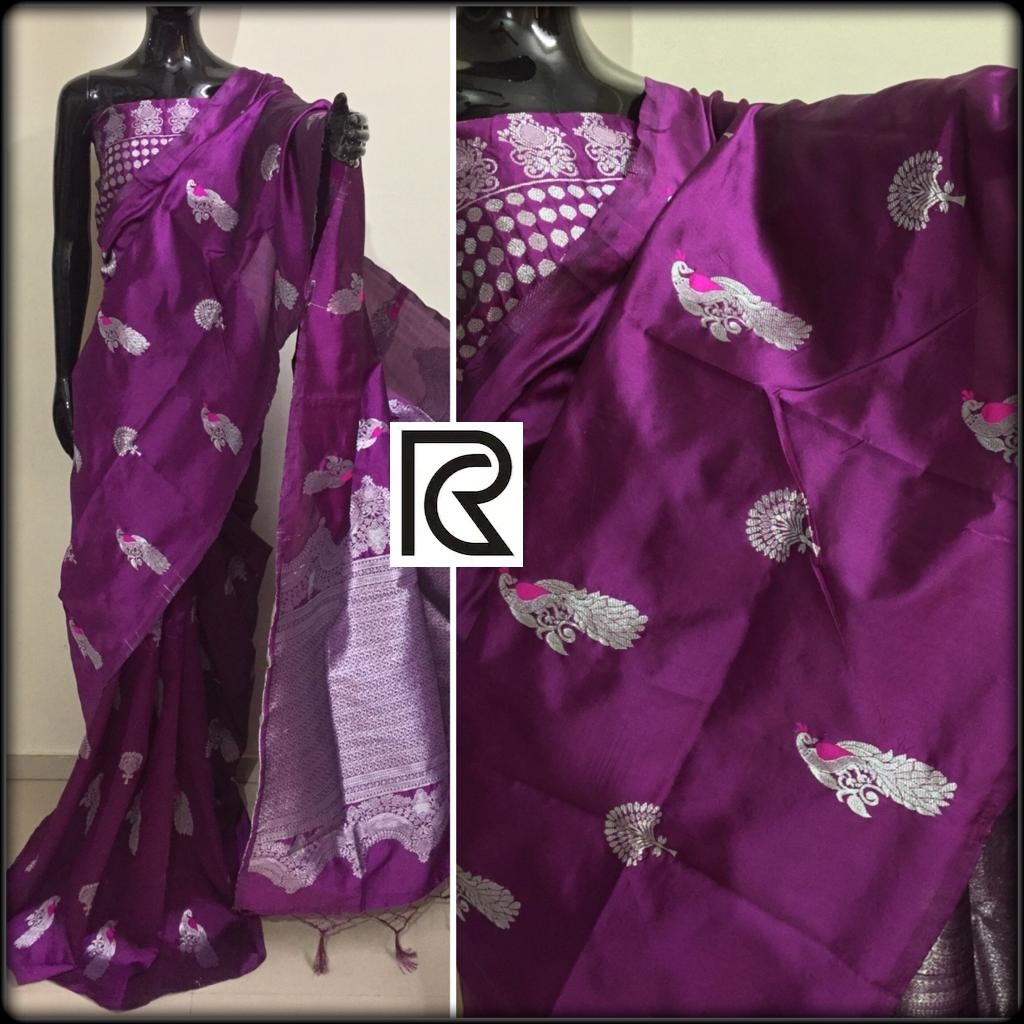 Heavy lichi silk weaving zari saree
