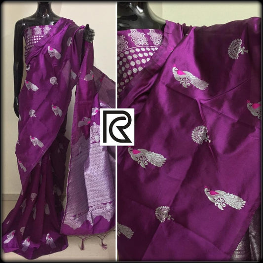 Heavy lichi silk weaving zari saree