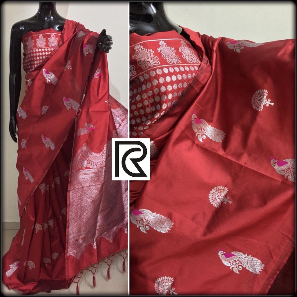 Heavy lichi silk weaving zari saree