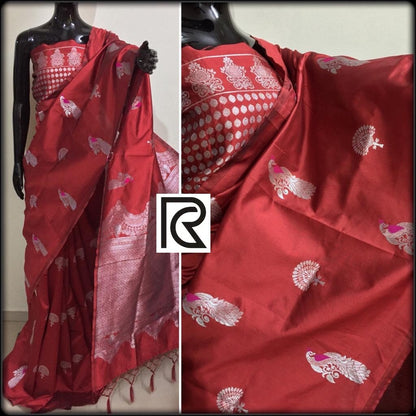 Heavy lichi silk weaving zari saree