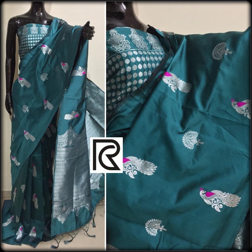 Heavy lichi silk weaving zari saree