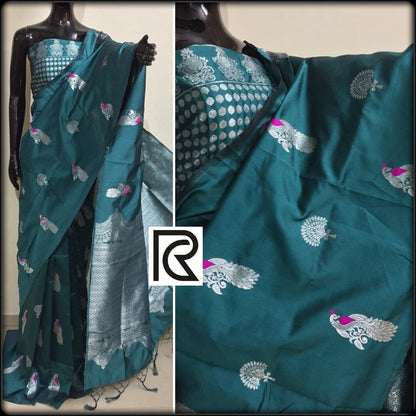 Heavy lichi silk weaving zari saree