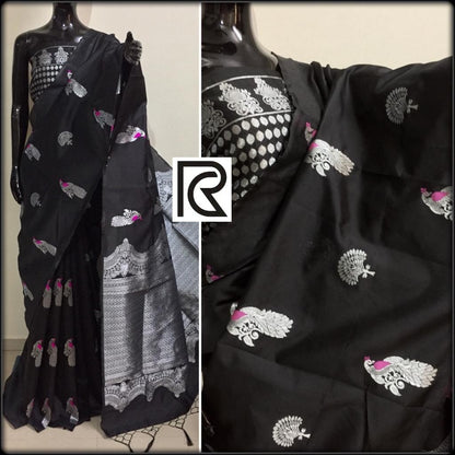 Heavy lichi silk weaving zari saree