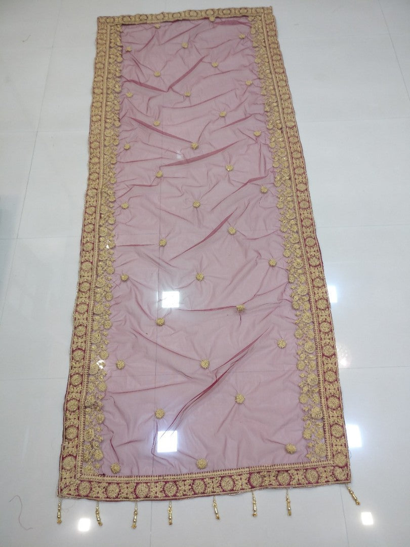 Heavy maroon phantom silk embroidered bridal lehenga