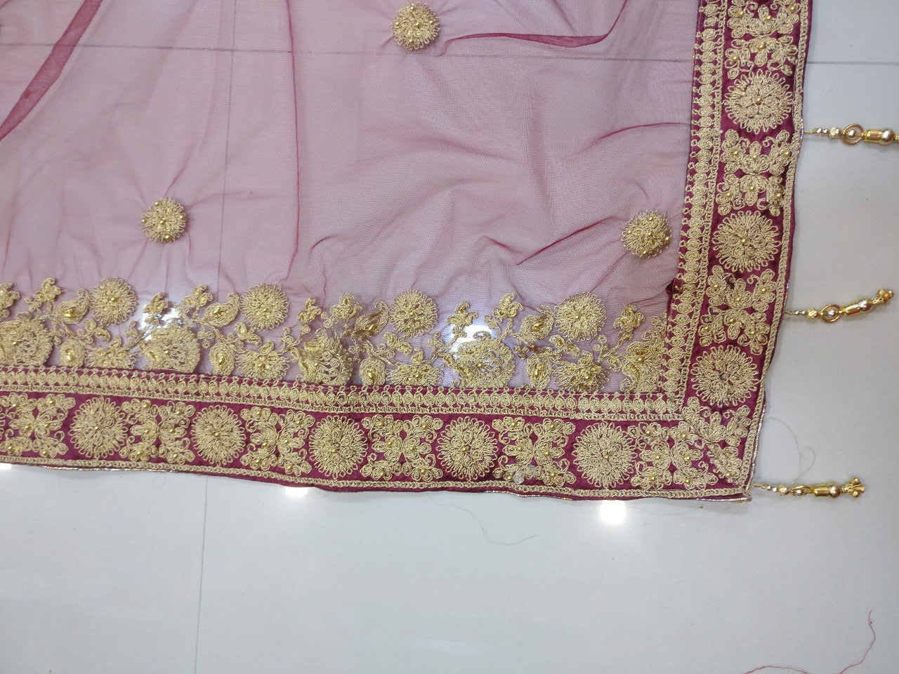 Heavy maroon phantom silk embroidered bridal lehenga
