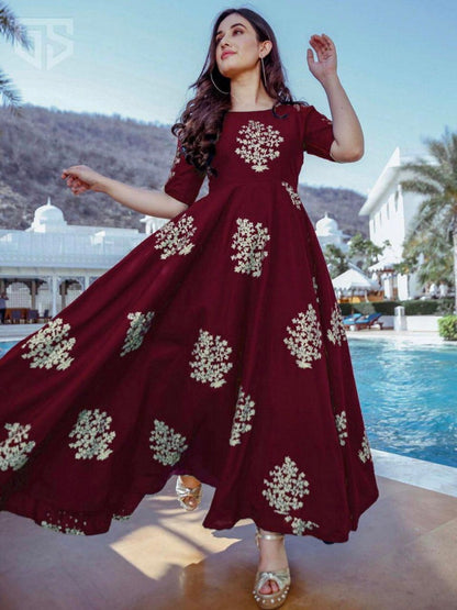 Heavy rayon cotton foil printed gown