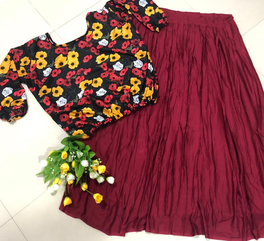 heavy rayon skirt with printed top