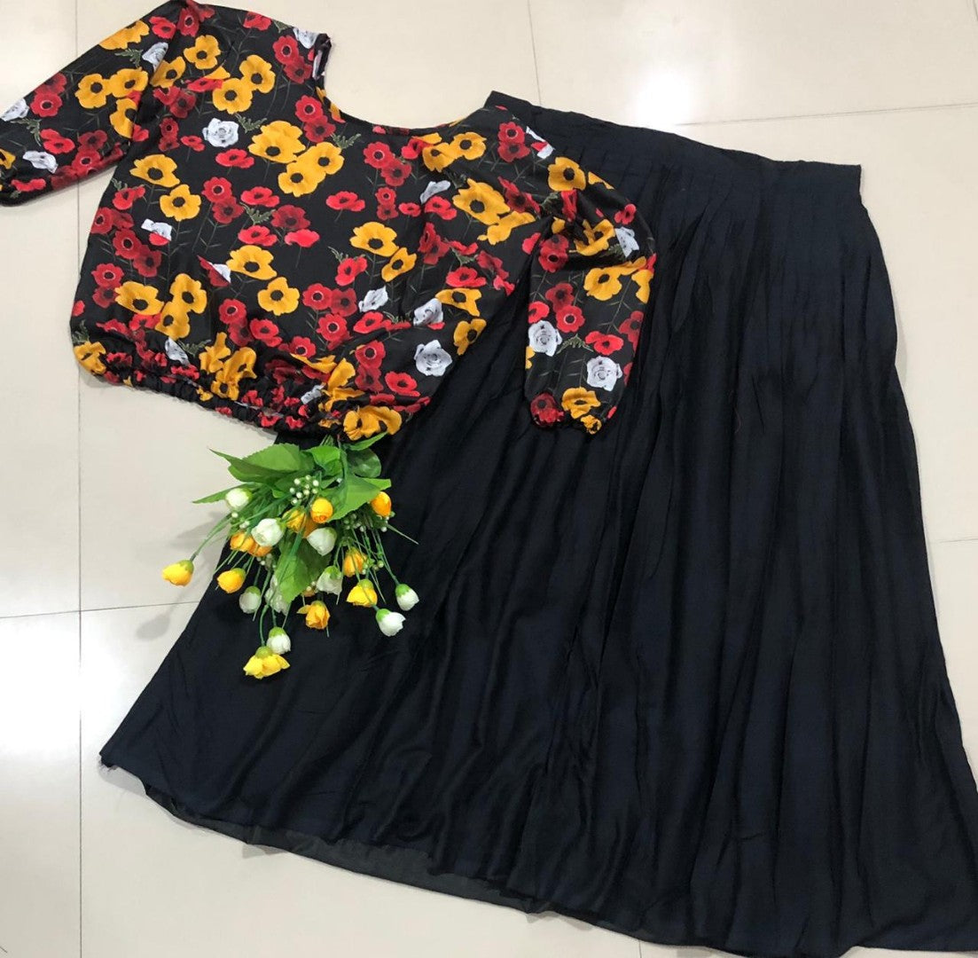 heavy rayon skirt with printed top