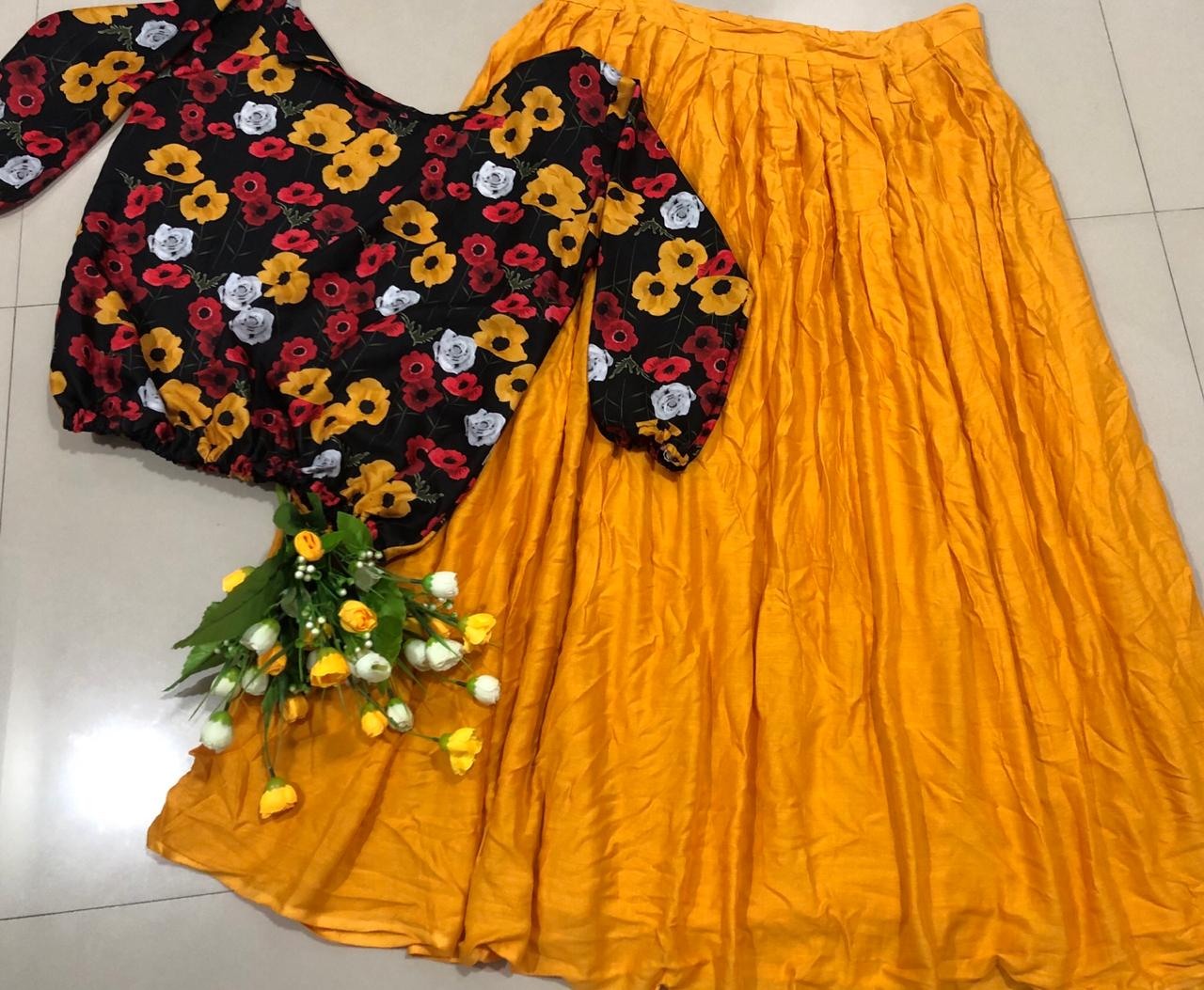 heavy rayon skirt with printed top