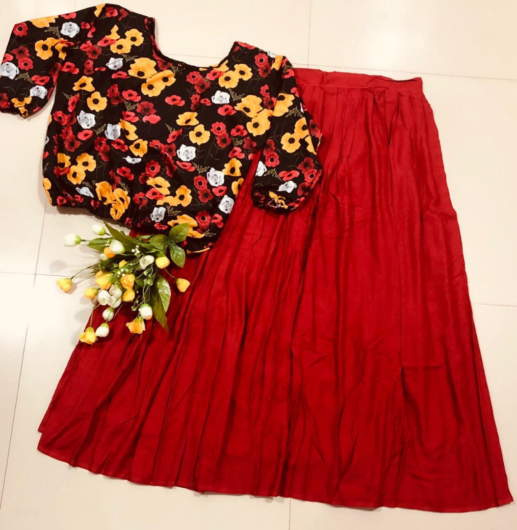 heavy rayon skirt with printed top