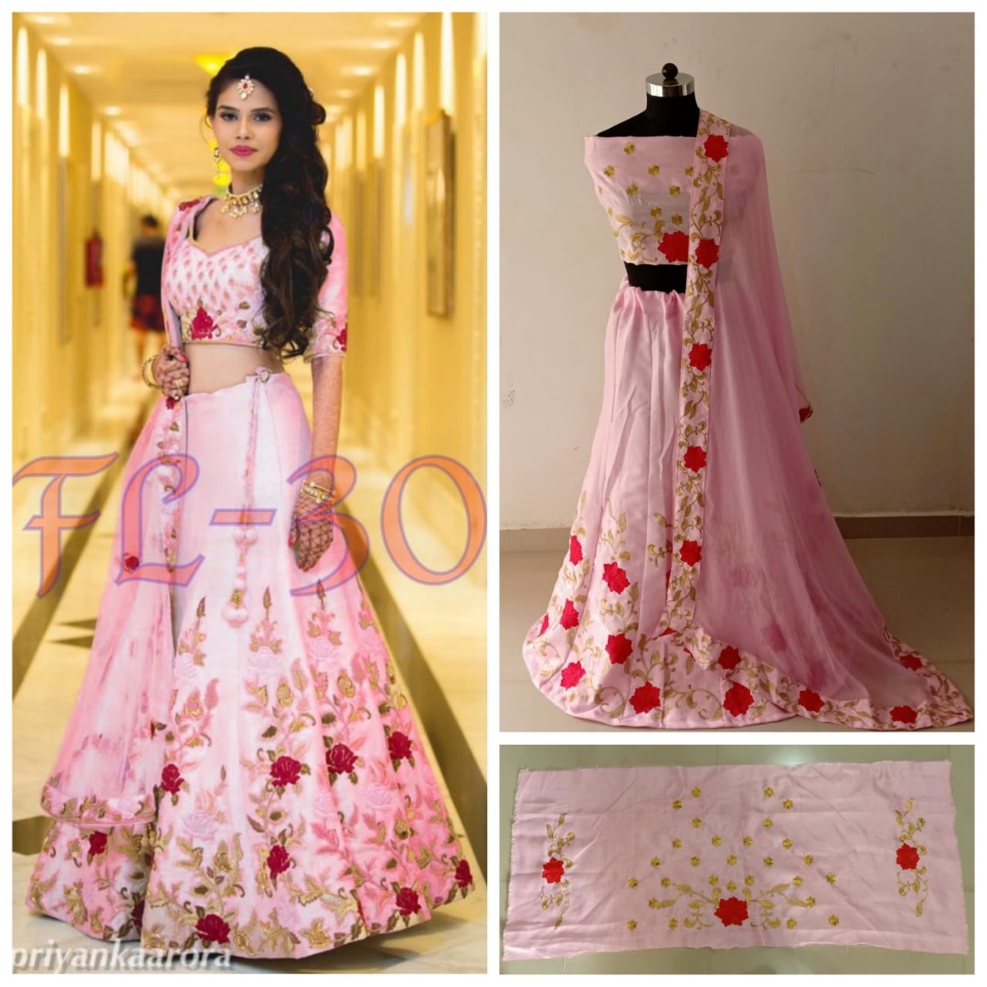 heavy satin banglori silk floral embroidered wedding lehenga