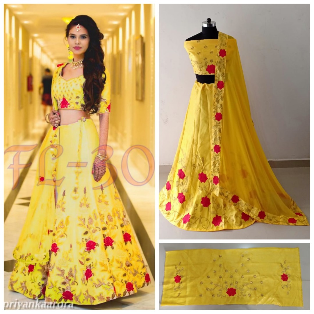 heavy satin banglori silk floral embroidered wedding lehenga