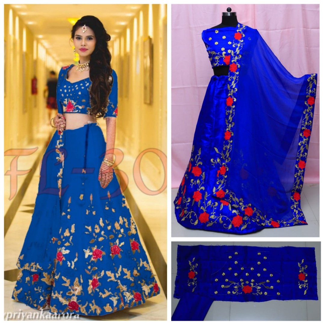 heavy satin banglori silk floral embroidered wedding lehenga