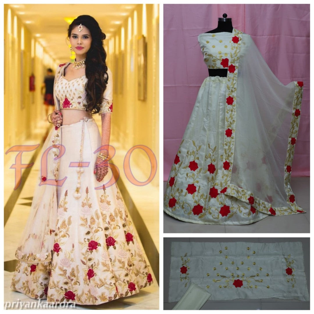 heavy satin banglori silk floral embroidered wedding lehenga