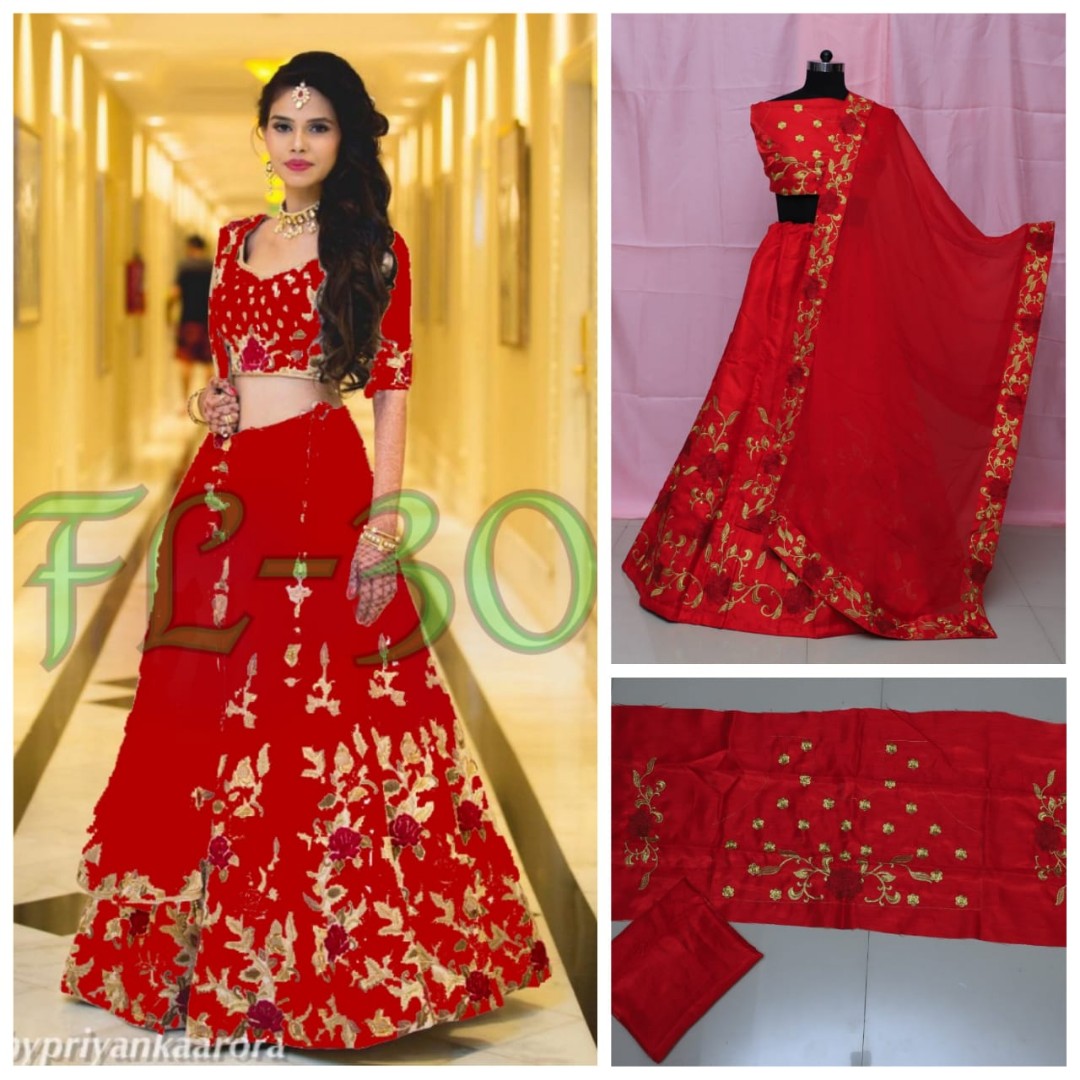 heavy satin banglori silk floral embroidered wedding lehenga