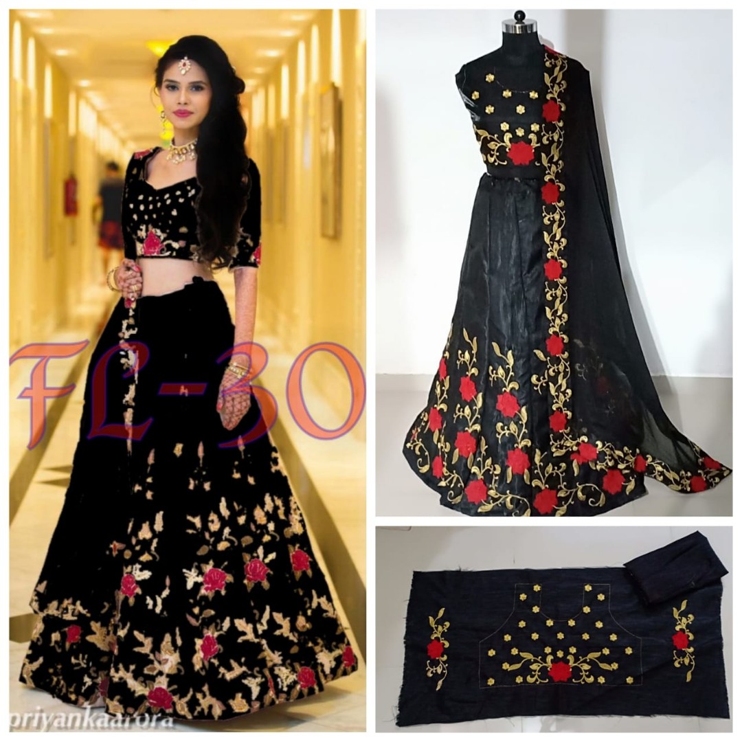 heavy satin banglori silk floral embroidered wedding lehenga