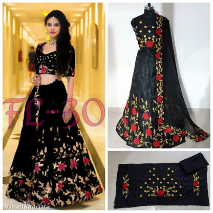 heavy satin banglori silk floral embroidered wedding lehenga