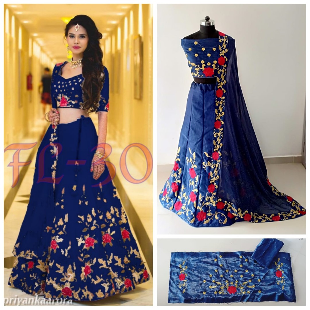 heavy satin banglori silk floral embroidered wedding lehenga
