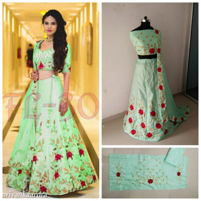 heavy satin banglori silk floral embroidered wedding lehenga