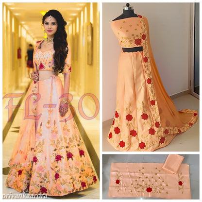 heavy satin banglori silk floral embroidered wedding lehenga