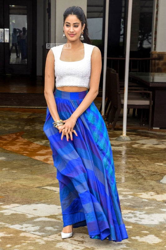 jhanvi kapoor blue tapeta silk bollywood crop top casual lehenga