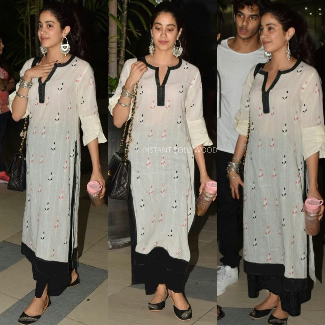jhanvi kapoor white printed plazzo kurti