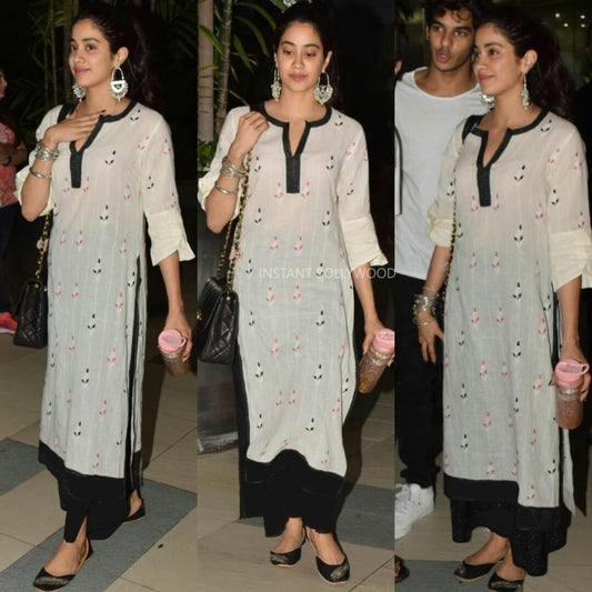 jhanvi kapoor white printed plazzo kurti