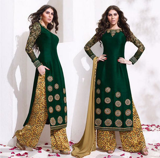 Karma designer green salwar suit with yellow palazzo