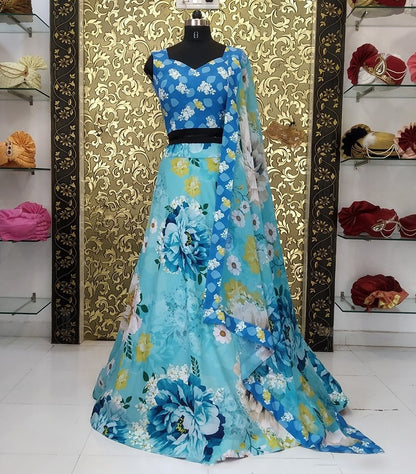 katrina kaif stylist sky blue floral digital printed festival lehenga choli