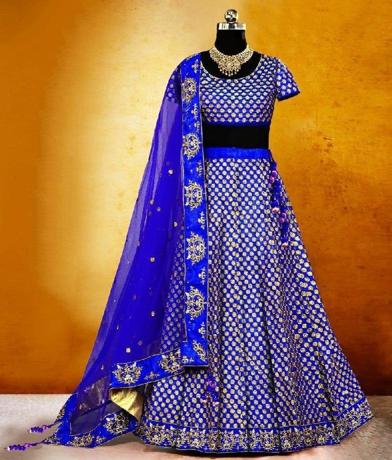 kerala satin heavy embroidered wedding lehenga