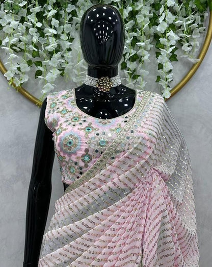 Khushi kapoor pink georgette sequence mirror work designer bollywood saree