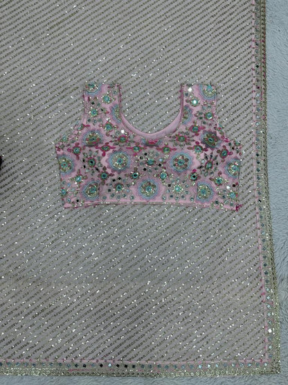 Khushi kapoor pink georgette sequence mirror work designer bollywood saree