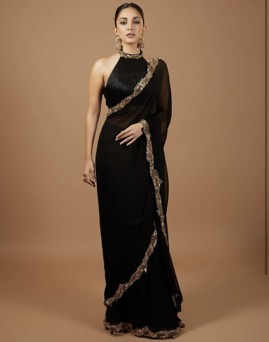 Kiara advani black party wear saree