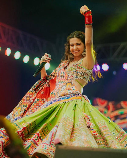 Kinjal dave green gujarati garba navratri lehenga chaniya choli