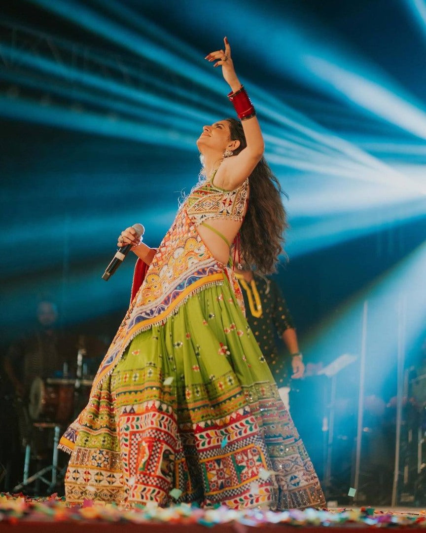 Kinjal dave green gujarati garba navratri lehenga chaniya choli