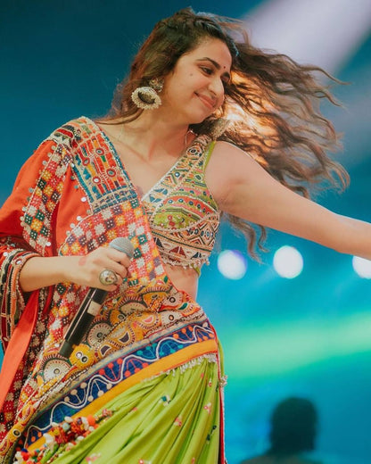 Kinjal dave green gujarati garba navratri lehenga chaniya choli