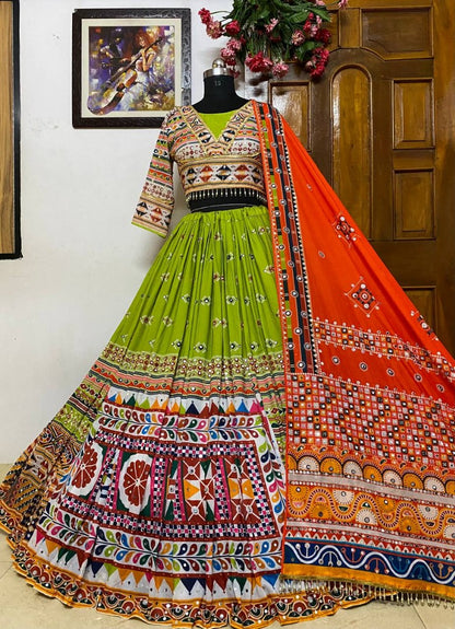 Kinjal dave green gujarati garba navratri lehenga chaniya choli