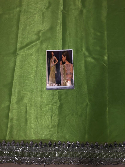 kriti sanon pista green thread and sequence work saree with designer blouse