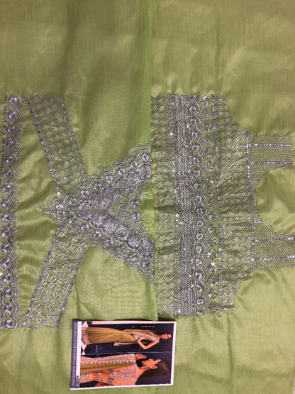 kriti sanon pista green thread and sequence work saree with designer blouse