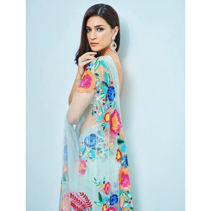 kriti sanon sky pure mono net multicolor embroidered designer saree