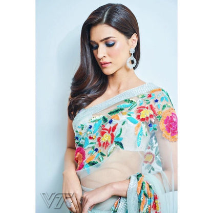 kriti sanon sky pure mono net multicolor embroidered designer saree