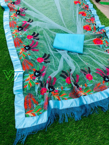 kriti sanon sky pure mono net multicolor embroidered designer saree