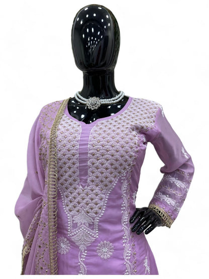 Lavender designer organza salwar suit