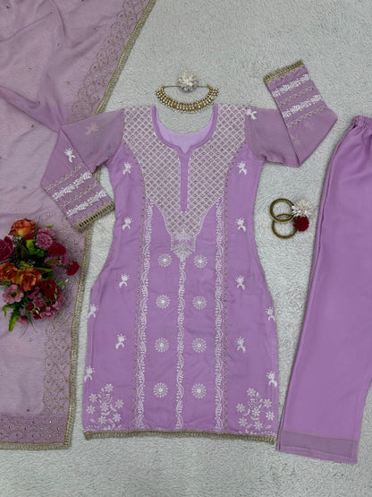 Lavender designer organza salwar suit