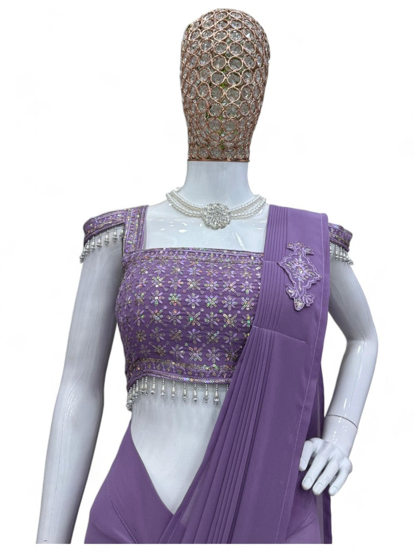 Lavender designer stylish ready to wear saree for farewell parties