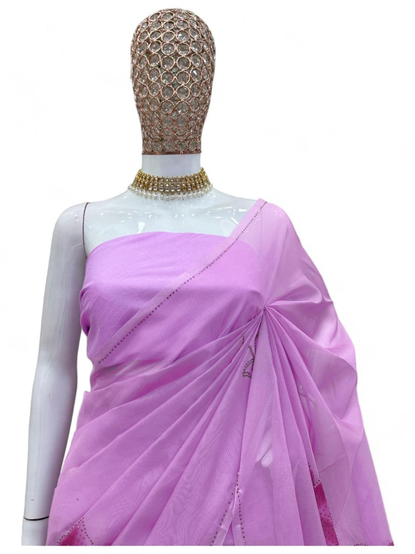 Lavender organza floral print saree