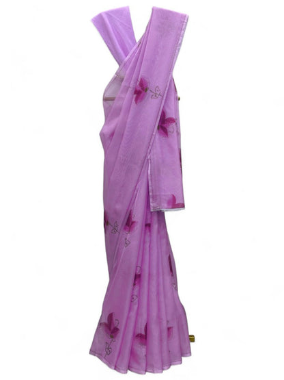 Lavender organza floral print saree